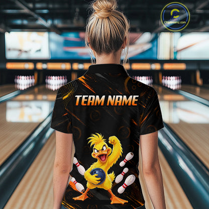 Custom Funny Duck Bowling Shirt for Women Orange Bowling Jersey Polo & 1/4-Zip QZT1311