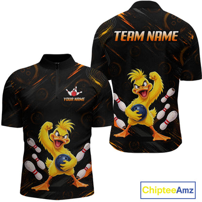 Custom Funny Duck Bowling Shirt for Men Orange Bowling Jersey Polo & 1/4-Zip QZT1311