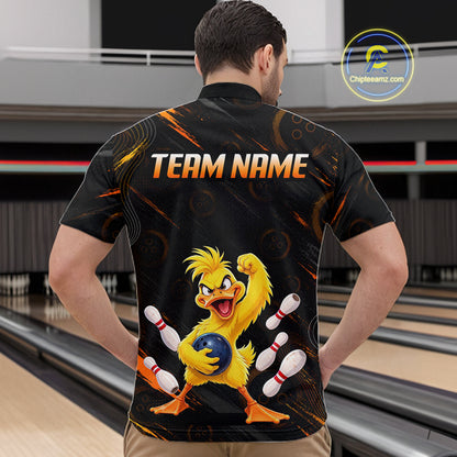 Custom Funny Duck Bowling Shirt for Men Orange Bowling Jersey Polo & 1/4-Zip QZT1311