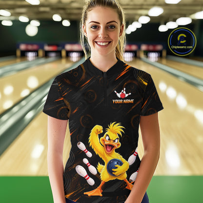 Custom Funny Duck Bowling Shirt for Women Orange Bowling Jersey Polo & 1/4-Zip QZT1311