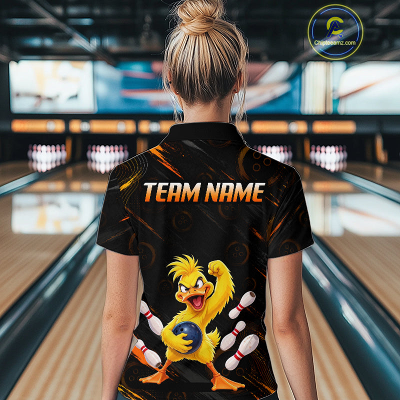 Custom Funny Duck Bowling Shirt for Women Orange Bowling Jersey Polo & 1/4-Zip QZT1311