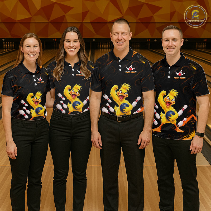 Custom Funny Duck Bowling Shirt for Men Orange Bowling Jersey Polo & 1/4-Zip QZT1311