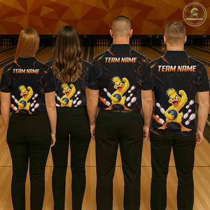 Custom Funny Duck Bowling Shirt for Men Orange Bowling Jersey Polo & 1/4-Zip QZT1311