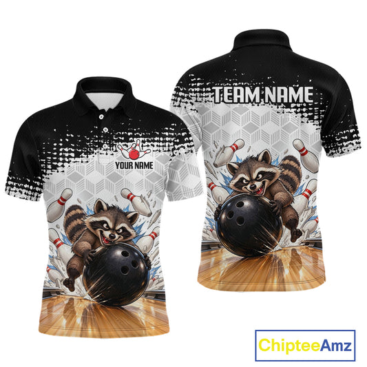 Custom Funny Raccoon Bowling Shirt Black White Bowling Jersey for Men QZT1313