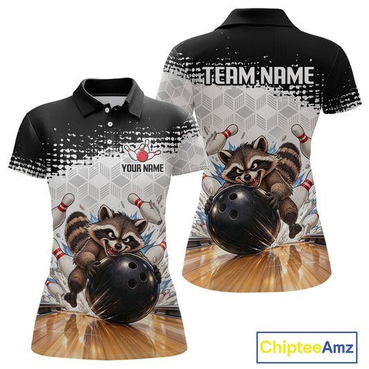 Custom Funny Raccoon Bowling Shirt Black White Bowling Jersey for Women QZT1313