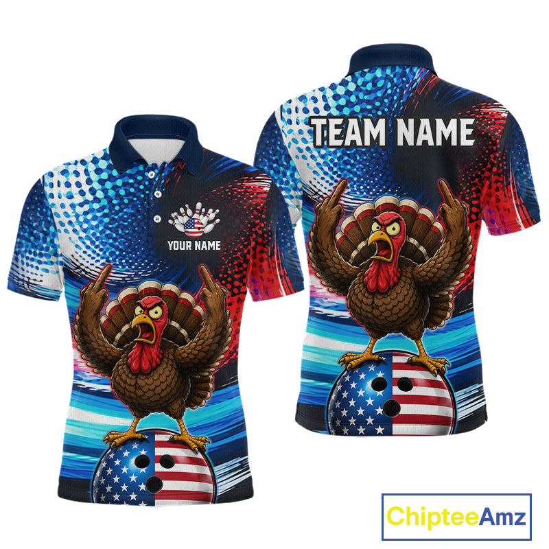 Custom American Flag Turkey Bowling Shirt for Men Funny Bowling Team Jersey QZT1232