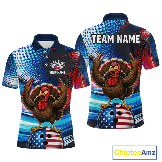 Custom American Flag Turkey Bowling Shirt for Men Funny Bowling Team Jersey QZT1232