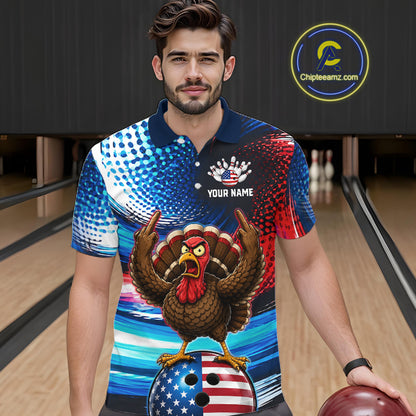 Custom American Flag Turkey Bowling Shirt for Men Funny Bowling Team Jersey QZT1232