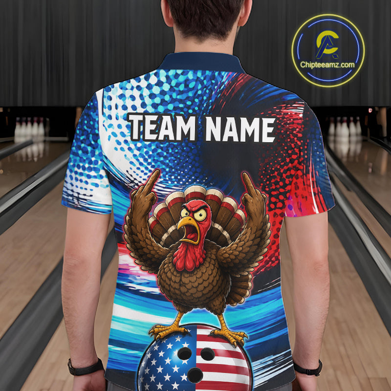Custom American Flag Turkey Bowling Shirt for Men Funny Bowling Team Jersey QZT1232