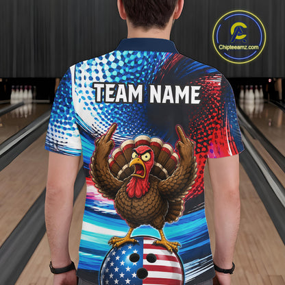 Custom American Flag Turkey Bowling Shirt for Men Funny Bowling Team Jersey QZT1232