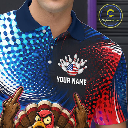 Custom American Flag Turkey Bowling Shirt for Men Funny Bowling Team Jersey QZT1232