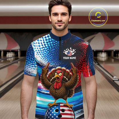 Custom American Flag Turkey Bowling Shirt for Men Funny Bowling Team Jersey QZT1232