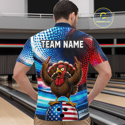 Custom American Flag Turkey Bowling Shirt for Men Funny Bowling Team Jersey QZT1232