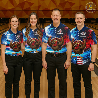 Custom American Flag Turkey Bowling Shirt for Men Funny Bowling Team Jersey QZT1232
