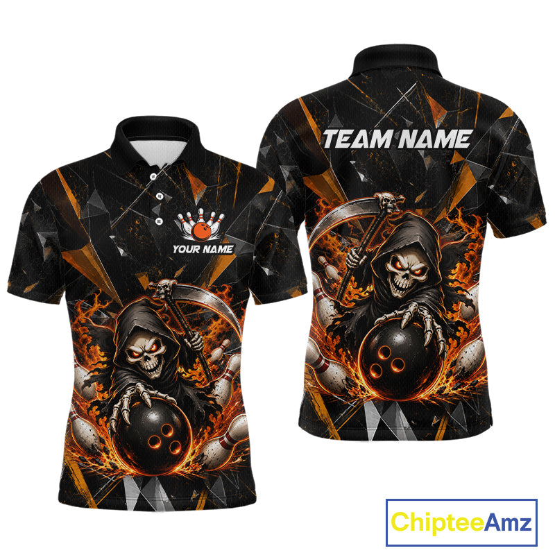 Custom Orange Grim Reaper Bowling Team Shirts for Men Bowling League Jerey Polo & 1/4-Zip QZT1233