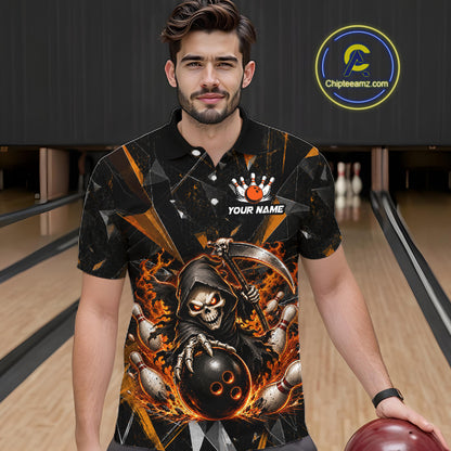 Custom Orange Grim Reaper Bowling Team Shirts for Men Bowling League Jerey Polo & 1/4-Zip QZT1233