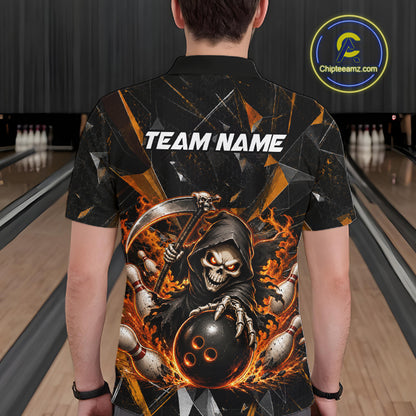 Custom Orange Grim Reaper Bowling Team Shirts for Men Bowling League Jerey Polo & 1/4-Zip QZT1233