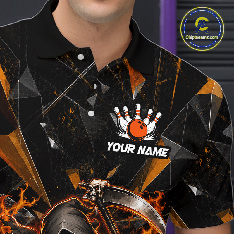 Custom Orange Grim Reaper Bowling Team Shirts for Men Bowling League Jerey Polo & 1/4-Zip QZT1233