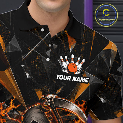 Custom Orange Grim Reaper Bowling Team Shirts for Men Bowling League Jerey Polo & 1/4-Zip QZT1233