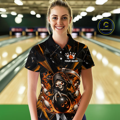 Custom Orange Grim Reaper Bowling Team Shirts for Women Bowling League Jerey Polo & 1/4-Zip QZT1233