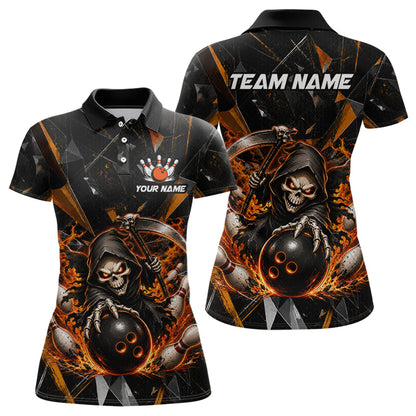 Custom Orange Grim Reaper Bowling Team Shirts for Women Bowling League Jerey Polo & 1/4-Zip QZT1233