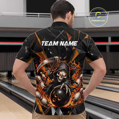 Custom Orange Grim Reaper Bowling Team Shirts for Men Bowling League Jerey Polo & 1/4-Zip QZT1233