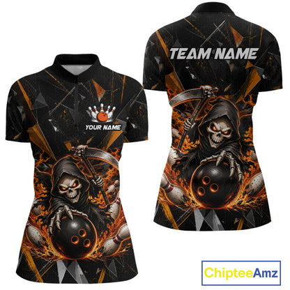 Custom Orange Grim Reaper Bowling Team Shirts for Women Bowling League Jerey Polo & 1/4-Zip QZT1233