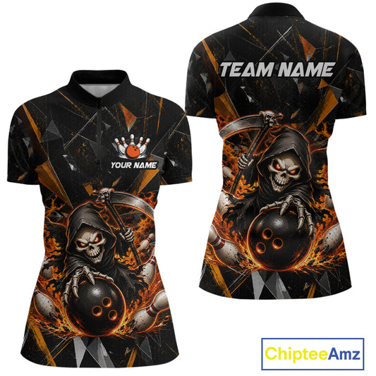 Custom Orange Grim Reaper Bowling Team Shirts for Women Bowling League Jerey Polo & 1/4-Zip QZT1233