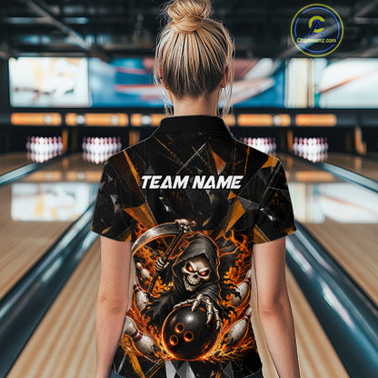 Custom Orange Grim Reaper Bowling Team Shirts for Women Bowling League Jerey Polo & 1/4-Zip QZT1233