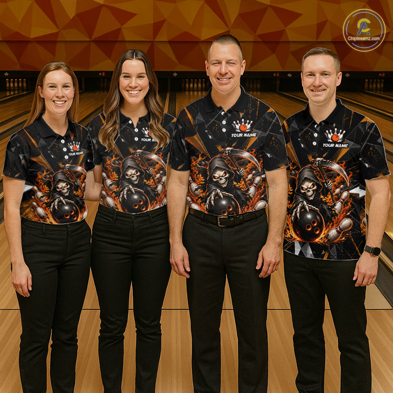 Custom Orange Grim Reaper Bowling Team Shirts for Men Bowling League Jerey Polo & 1/4-Zip QZT1233
