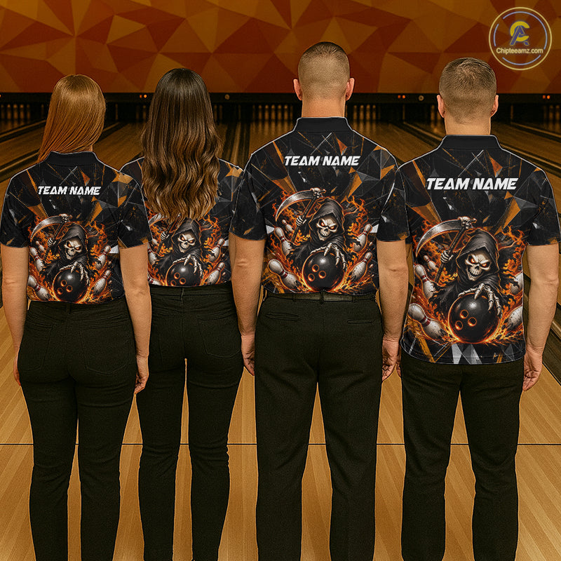 Custom Orange Grim Reaper Bowling Team Shirts for Men Bowling League Jerey Polo & 1/4-Zip QZT1233
