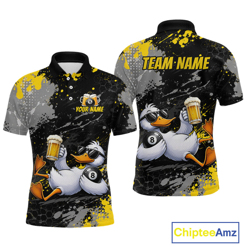 Custom Funny Duck & Beer Billiard Shirt Yellow 8 Ball Pool Team Jersey for Men Billiard Outfit BHT115
