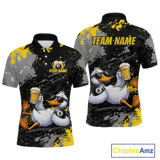 Custom Funny Duck & Beer Billiard Shirt Yellow 8 Ball Pool Team Jersey for Men Billiard Outfit BHT115