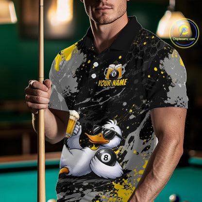 Custom Funny Duck & Beer Billiard Shirt Yellow 8 Ball Pool Team Jersey for Men Billiard Outfit BHT115