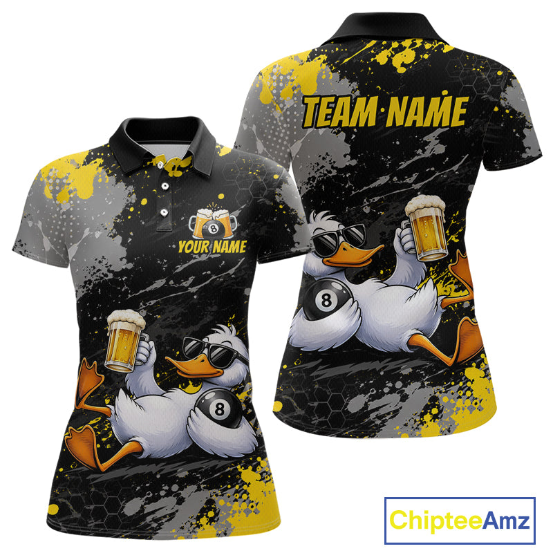 Custom Funny Duck & Beer Billiard Shirt Yellow 8 Ball Pool Team Jersey for Women Billiard Outfit BHT115