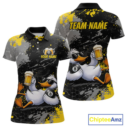Custom Funny Duck & Beer Billiard Shirt Yellow 8 Ball Pool Team Jersey for Women Billiard Outfit BHT115