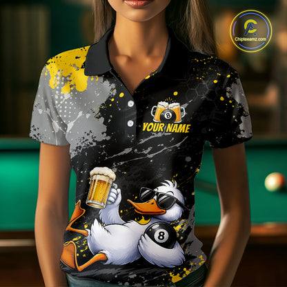 Custom Funny Duck & Beer Billiard Shirt Yellow 8 Ball Pool Team Jersey for Women Billiard Outfit BHT115