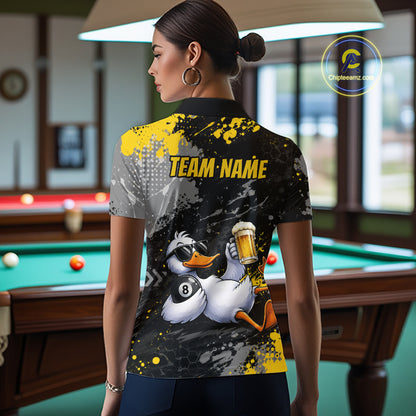Custom Funny Duck & Beer Billiard Shirt Yellow 8 Ball Pool Team Jersey for Women Billiard Outfit BHT115