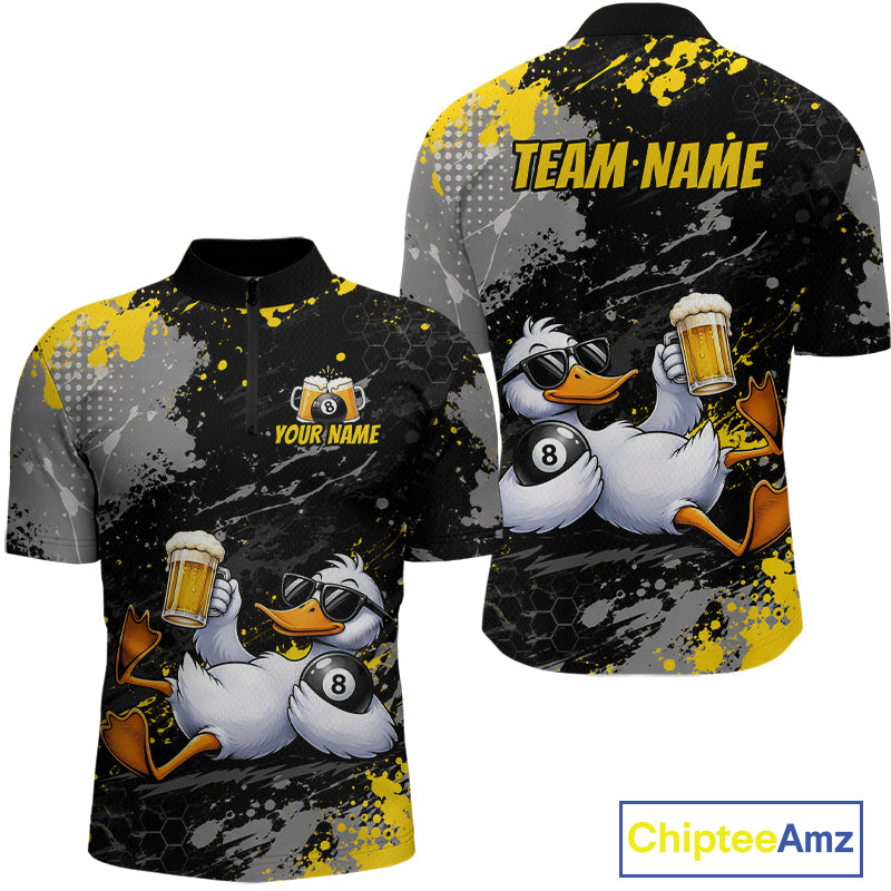 Custom Funny Duck & Beer Billiard Shirt Yellow 8 Ball Pool Team Jersey for Men Billiard Outfit BHT115
