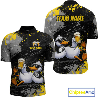 Custom Funny Duck & Beer Billiard Shirt Yellow 8 Ball Pool Team Jersey for Men Billiard Outfit BHT115