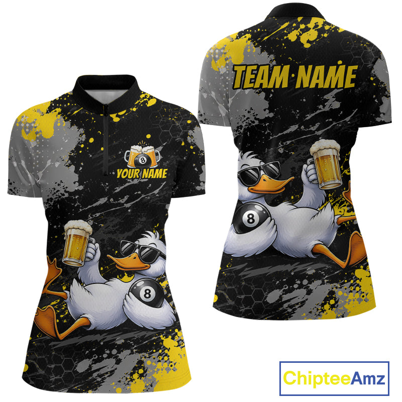 Custom Funny Duck & Beer Billiard Shirt Yellow 8 Ball Pool Team Jersey for Women Billiard Outfit BHT115