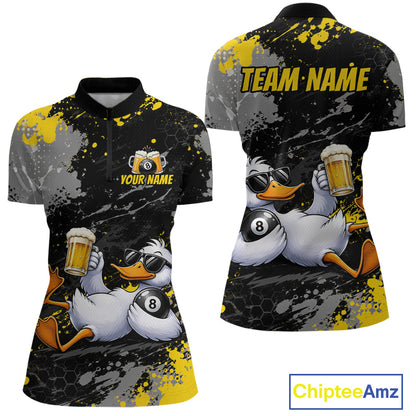 Custom Funny Duck & Beer Billiard Shirt Yellow 8 Ball Pool Team Jersey for Women Billiard Outfit BHT115