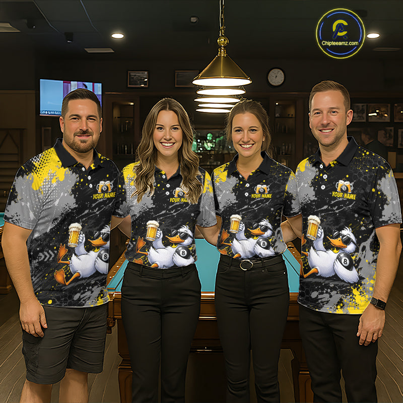 Custom Funny Duck & Beer Billiard Shirt Yellow 8 Ball Pool Team Jersey for Women Billiard Outfit BHT115