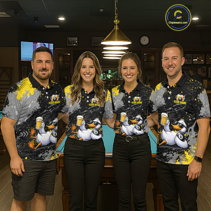 Custom Funny Duck & Beer Billiard Shirt Yellow 8 Ball Pool Team Jersey for Women Billiard Outfit BHT115