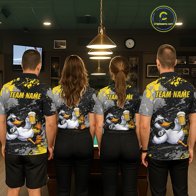 Custom Funny Duck & Beer Billiard Shirt Yellow 8 Ball Pool Team Jersey for Women Billiard Outfit BHT115