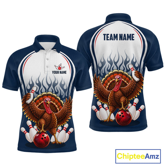 Funny Turkey Bowling Shirts for Men Personalized Navy Bowling Jersey League QZT1315