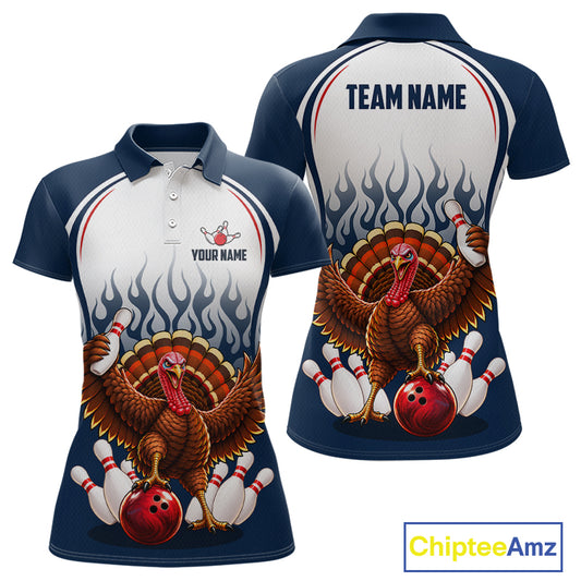 Funny Turkey Bowling Shirts for Women Personalized Navy Bowling Jersey League QZT1315