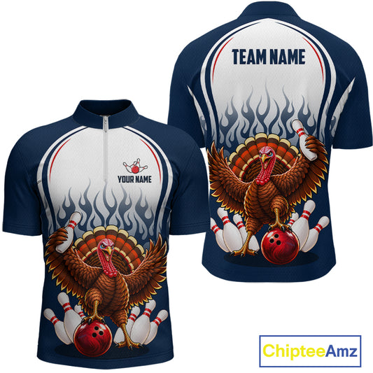 Funny Turkey Bowling Shirts for Men Personalized Navy Bowling Jersey League QZT1315