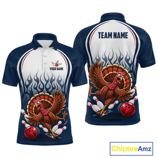 Custom Funny Turkey Bowling Shirts for Men Navy Bowling League Jersey QZT1316