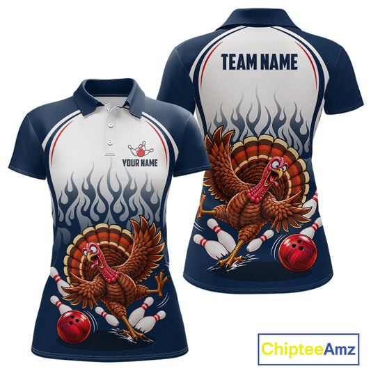 Custom Funny Turkey Bowling Shirts for Women Navy Bowling League Jersey QZT1316